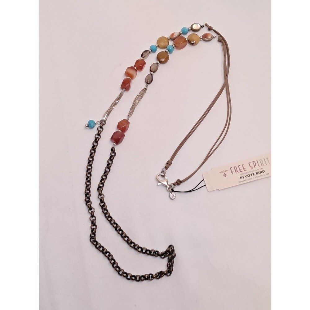 NWT Peyote Bird Chain Multicolor Natural Stone Beads Statement Boho Necklace 30"